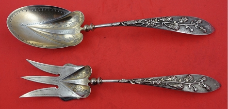 Salad Serving Set Brite-cut GW w/ applied berries and w/ leaves and vines on handles Spoon 10